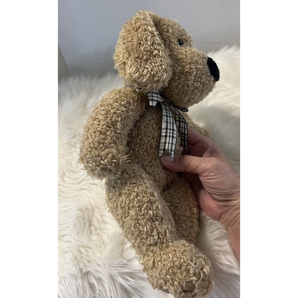 Chosun Tan Dog Plush Black White Plaid Bow Scruffy Shaggy 12" Stuffed Animal Toy - Picture 7 of 12